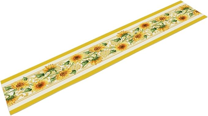 Yellow Sunflower Table Runner, Spring Summer Seasonal Floral Farmhouse Rustic Vintage Flower Print Table Cover for Home Kitchen Dining Table Decor Party, 13x36inch