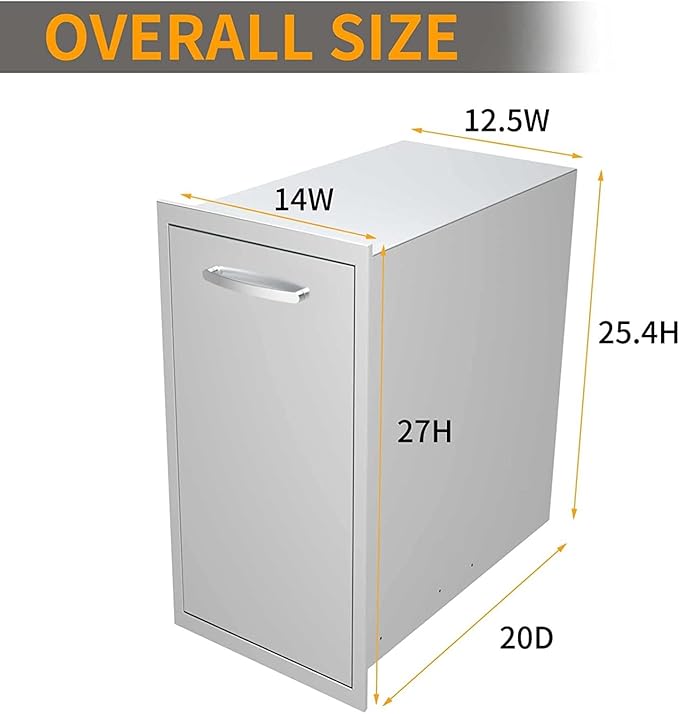 Outdoor Kitchen Drawers, Flush Mount Triple Access BBQ Drawers With Stainless Steel Handle, BBQ Island For BBQ Island Patio Grill Station,Trash Drawer