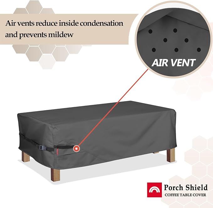 Porch Shield Patio Coffee Table Cover - Waterproof Outdoor Furniture Rectangular Small Table Covers 36 x 22 inch, Black