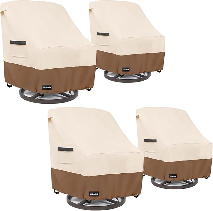 Swivel Patio Chair Cover 4 Pack,600D Waterproof Heavy Duty Outdoor Chair Cover(33 W x 35 D x 36 H inches),Patio Furniture Covers,Outdoor Furniture Covers Waterproof,Beige&Brown