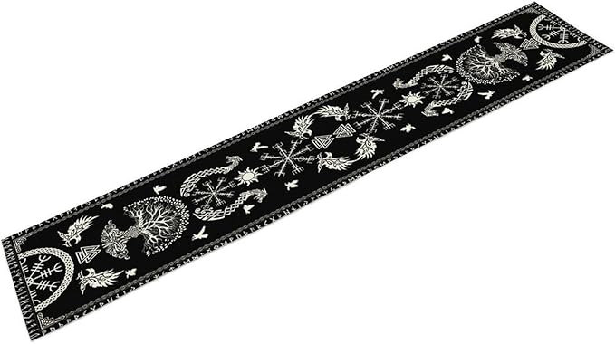 Viking Table Runner, Black Viking Tree of Life Raven Helmet of Awe Table Runner for Kitchen Dining Home Party 13x36in