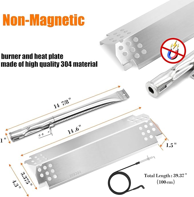 Hisencn Grill Parts for Home Depot Nexgrill 4 Burner 720-0830H, 720-0830D, 720-0783E Gas Grill Models, 304 Stainless Steel Grill Burner, Heat Plate, Cooking Grates Grill Replacement Kit