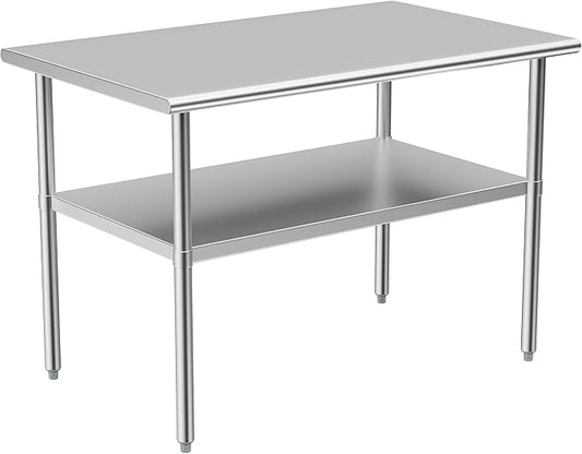 Stainless Steel Table for Prep & Work, 30x48 Inches, NSF Metal Commercial Heavy Duty Table with Adjustable Under Shelf and Foot for Restaurant, Home and Hotel