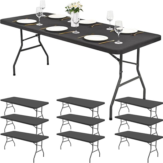 10 Pack Stretch Fabric Table Top Cap Cover, Gray Table Covers fits 8Ft Tables, Washable Elastic Universal Rectangle Tablecloth Protector for Indoor Outdoor Party Picnic Wedding (30" W x 96" L)