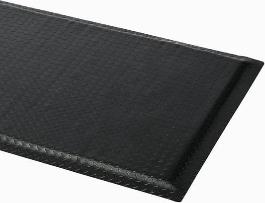 3 x 7 FT Anti Fatigue Mats Industrial 15/16 Inch Thick Soft Sponge Ergonomic Mat Durable Heavy Duty Diamond Plate for Standing Non Slip Industrial Grade Floor Mat for Leg & Back Pain Black