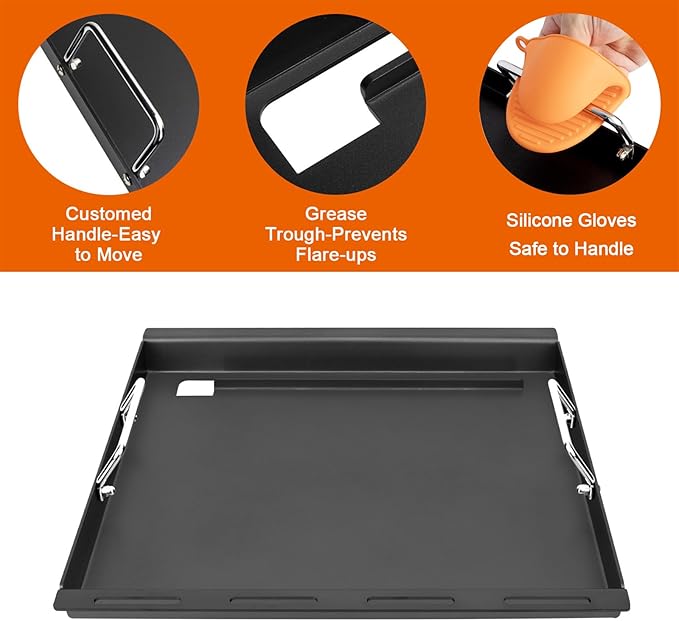 Full-Size Griddle Inserts for Weber Spirit 200 & Spirit II 200 Series Grills, Flat Top Griddle for GS4 Spirit I & II E-210 E-220 S-210 S-220, Grill Griddle Replace for Weber 7637 Grate