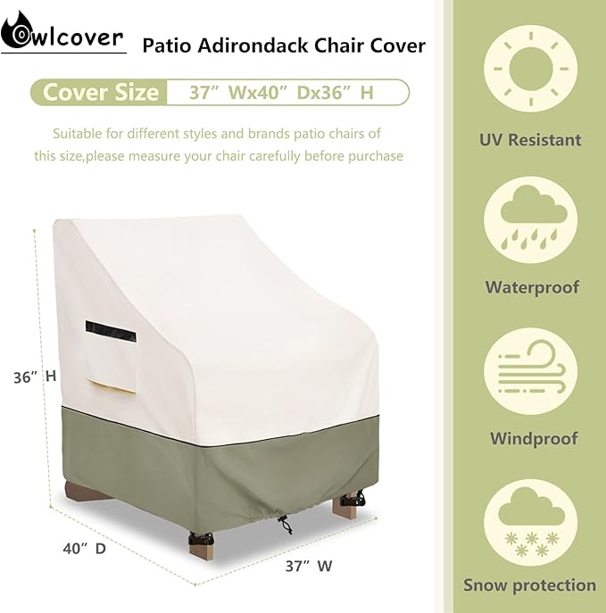 Patio Adirondack Chair Cover 37 W x 40 D x 36 H inches,600D Heavy Duty Waterproof Outdoor Chair Covers,Patio Furniture Covers for Adirondack Chair,Beige