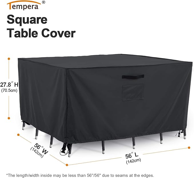 Tempera Outdoor Dining Set Cover for Outside Table and Chairs, Square Patio Table Covers for Outdoor Furniture, Anti-Fading, Windproof, 56''L x 56''W x 27.8''H, Grey