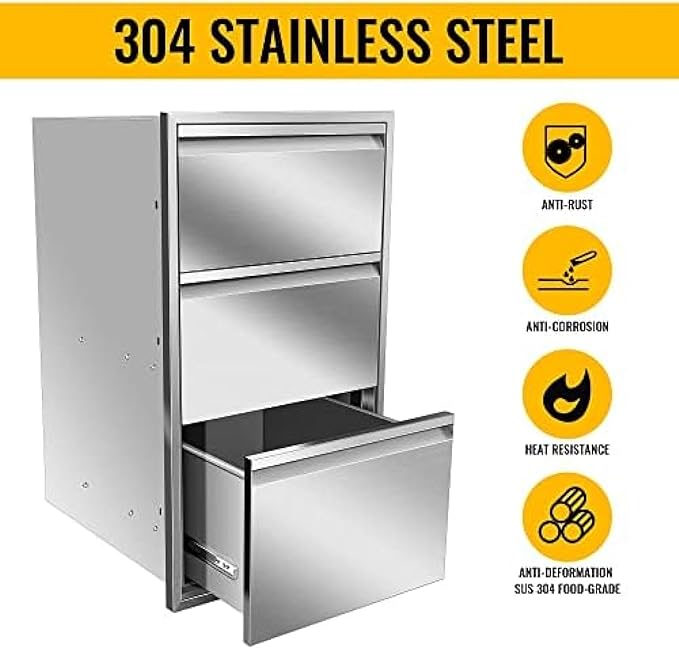 Flush Mount Stainless Steel Double Drawers with Recessed Handles for Outdoor Kitchens Or BBQ Island,-17W X 30H X 21D Inch