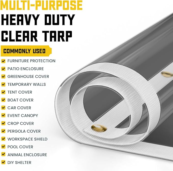 Core Tarps 30 Mil Extreme Heavy Duty Clear Tarp with Gromments - 20x20ft Super Clear Tarps Heavy Duty Waterproof Vinyl Tarpaulin, Transparent Tarp for Outdoor, Camping & Construction, Clear Grey