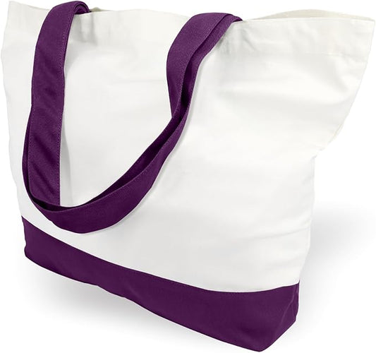 TOPDesign 1-Pack Super Strong Large 12oz Cotton Canvas Tote Bag, Reusable Grocery Shopping Cloth Bag, Fashionable Two-Tone Tote for Crafts, DIY Your Creative Designs