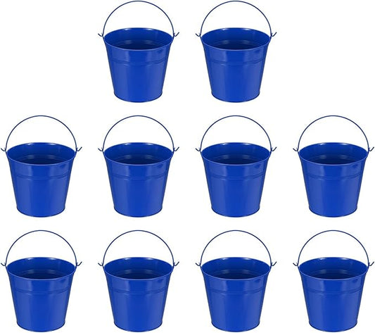 Small Metal Buckets, Mini Buckets with Handle Galvanized Colored Tin Pail Containers Basket Party Supplies - Fit for (Halloween - Classroom Crafts) 7" & 10Pcs & Dark Blue