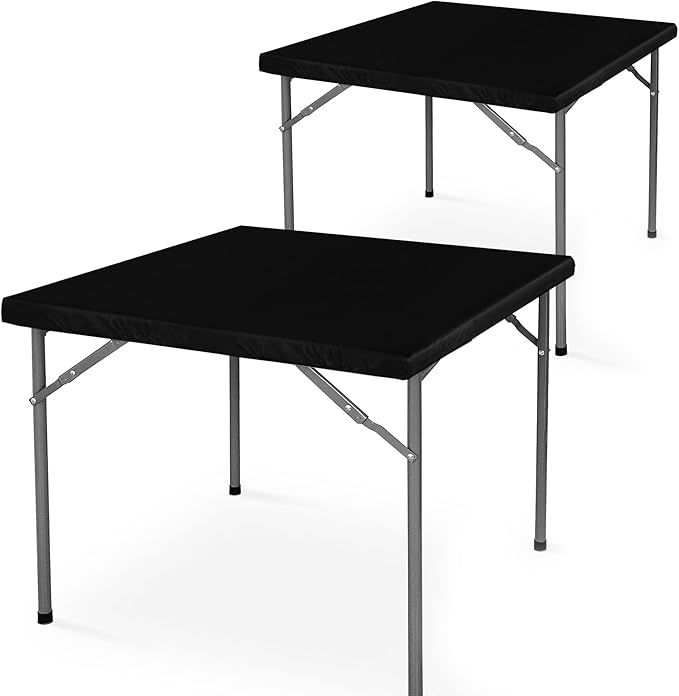 LUSHVIDA 2 Packs Vinyl Card Tablecloth with Flannel Backing 36x36 inch - Waterproof Plastic Picnic Table Cover for Square Folding Table Cloth with Elastic Corners, Black