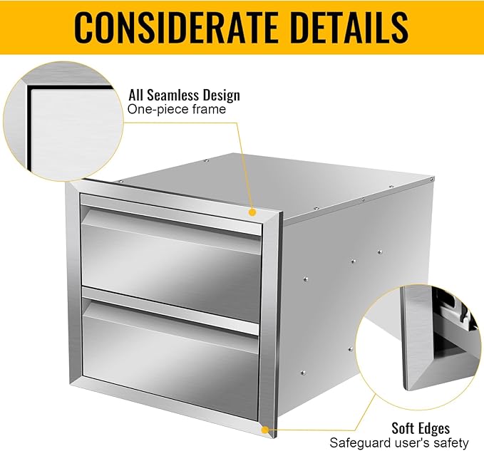 Pull Out Trash Drawer, Lower Sliding Rails Stainless Steel Roll Out Trash Bin Pull Out Tray With Handle For Outdoor Kitchen BBQ Island Grill Station,Double Drawers