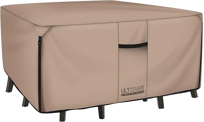 ULTCOVER Square Patio Heavy Duty Table Cover - 600D Tough Canvas Waterproof Outdoor Dining Table and Chairs General Purpose Furniture Cover Size 54 inch