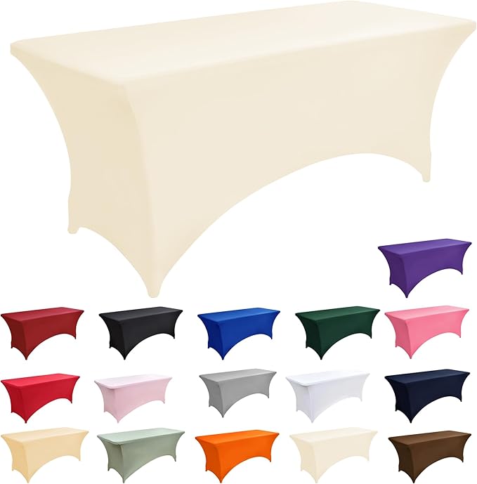 2-Pack 8ft Spandex Table Covers for Rectangle Folding Tables - Washable Elastic Tablecloth - Ultimate Fitted Table Protector for Birthday Parties, Trade Shows, Banquet