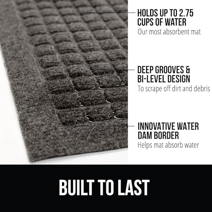 GORILLA GRIP Front Door Mat, 72x24, Indoor Outdoor Ultra Absorbent HydroAbsorb Doormat, Absorbs Up to 2.75 Cups of Water, Stain and Fade Resistant, Rubber Backing Doormats, Captures Dirt, Charcoal