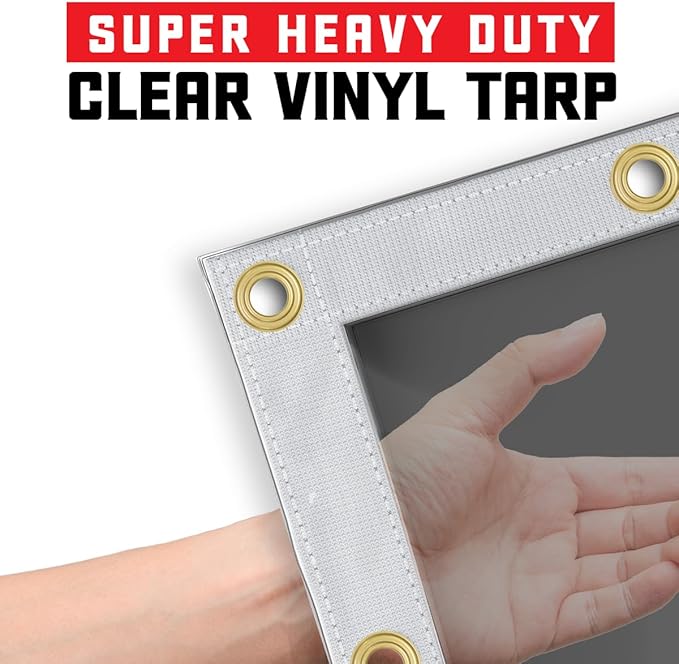 Core Tarps 20 Mil Extreme Heavy Duty Clear Tarp with Gromments - 20x20ft Super Clear Tarps Heavy Duty Waterproof Vinyl Tarpaulin, Transparent Tarp for Outdoor, Camping & Construction, Clear Grey