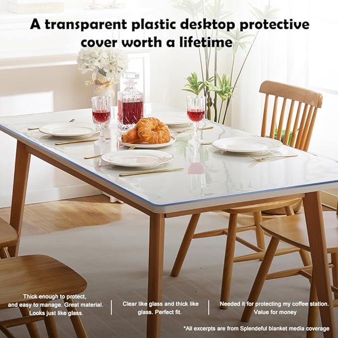 Glass Table Protector Tablecloth Cover Desk Top Pad Mat Furniture Coffee Marble End Bed Sofa Side Bistro Bar Corner Night Stand Dining Room Table Thick Plastic PVC Vinyl 34x84 Trim for 82" or 80"