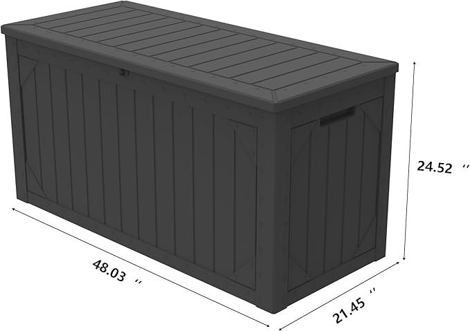 100 Gallon Resin Deck Box, Waterproof Outdoor Storage Box for Patio Furniture Cushions, Garden Tools, and Pool Accessories, Large Lockable UV-Resistant Storage Bin Bench Cabinet for Outside, Black