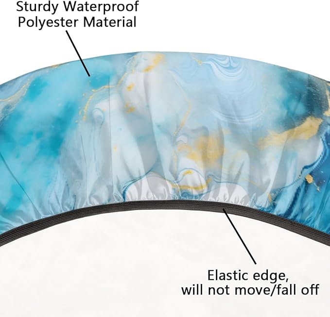 Marble Pattern Ink Blue Round Table Cloth Cover, Elastic Edge Waterproof Wipeable Tablecloths 45"-56" Polyester Tablecloth for Party Restaurant Banquet Holiday Camping Outdoor Picnic