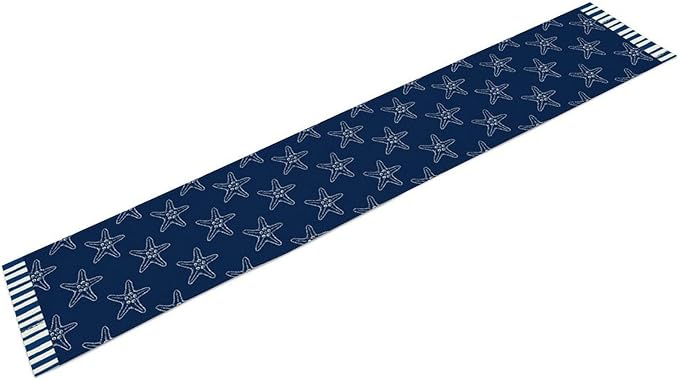 Starfish Table Runner, Summer Coastal Navy Blue Nautical Tropical Rustic Farmhouse Coffee Table Center Decor for Home Kitchen Dining Patio Holiday Party Table Decorations 13"x90"