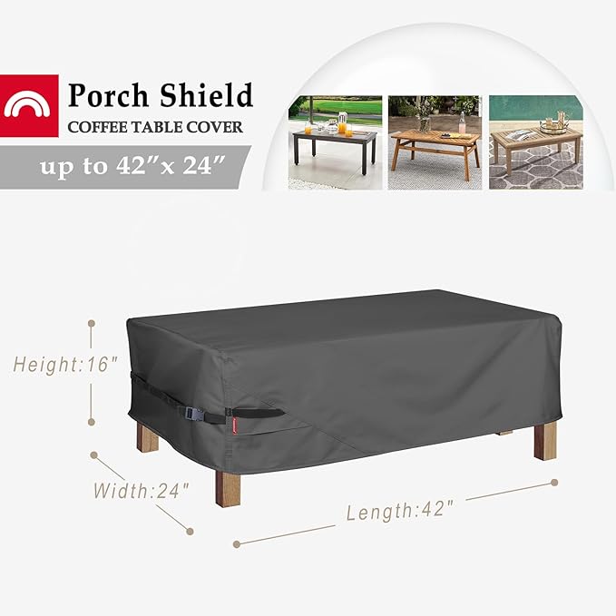 Porch Shield Patio Coffee Table Cover - Waterproof Outdoor Furniture Rectangular Small Table Covers 42 x 24 inch, Black