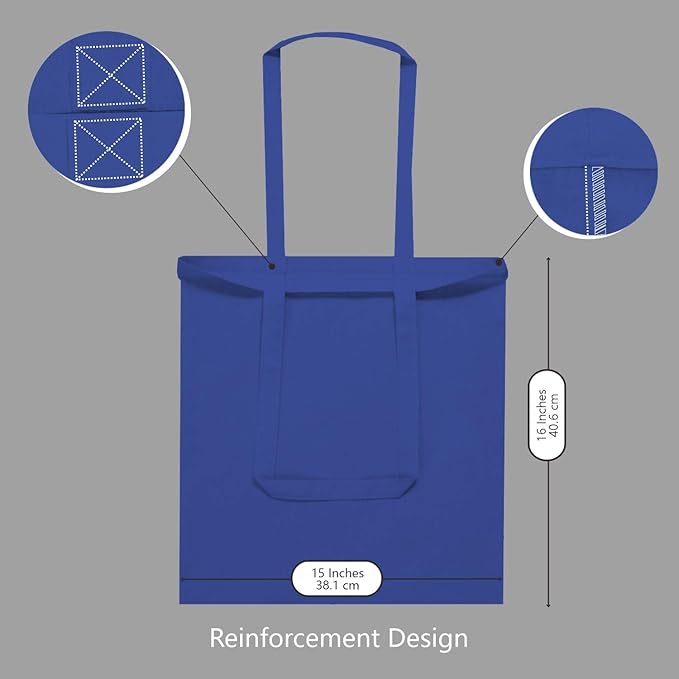 TOPDesign 12-Pack Economical 16"x15" Blue Cotton Tote Bag, Lightweight Medium Reusable Grocery Shopping Cloth Bags, Suitable for DIY, Advertising, Promotion, Gift, Activity