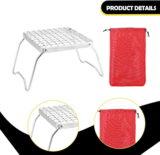 Mini Camp Grill Folding Campfire Grill Sturdy Portable with Foldable Legs Rack Cooking Grate for Hiking BBQ Outdoor