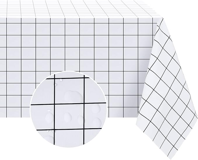 Romanstile Rectangle Vinyl Tablecloth, 100% Waterproof Oil-Proof Checkered Plastic Table Cloth, Heavy Duty Wipeable Table Covers for Dining, Camping, Picnic, Outdoor - 60 x 84 Inch, White