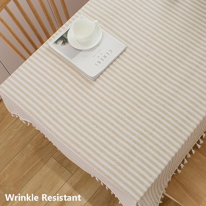 TruDelve 120 Inch Extra Long Tablecloth Beige Striped Tablecloths Washable Cloth Tablecloths for 8 Foot Rectangle Tables (Beige,120"x55",Rectangular)