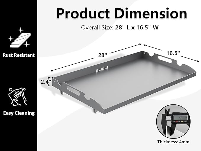 Upgrade Flat Top Griddle Replacement Top for Blackstone 28" Griddles 1517 1803 1924 1883, Steel Griddle Top Replacement for 28 Inch Blackstone with Rear Grease System & Handy Handle