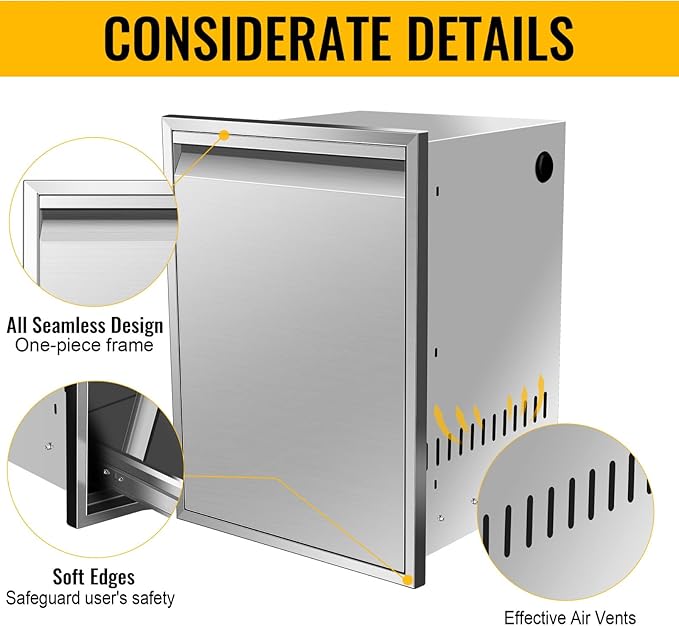 Outdoor Kitchen Stainless Steel Triple Access BBQ Drawers With Handle For BBQ Island Patio Grill Station,Trash Drawer