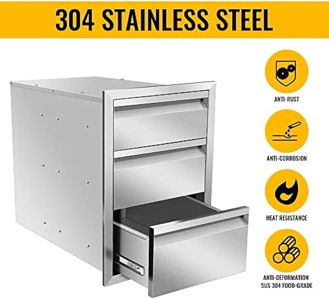 Flush Mount Stainless Steel Double Drawers with Recessed Handles for Outdoor Kitchens Or BBQ Island,-16W X 21H X 23D Inch
