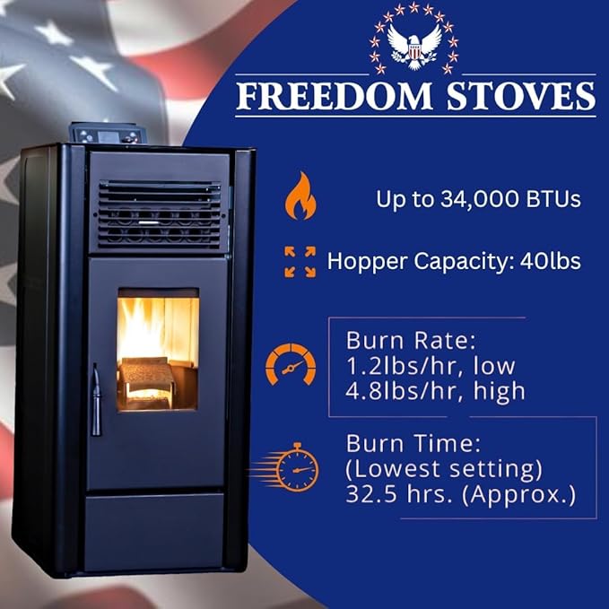 Freedom Stoves Freestanding Independence PS21 Pellet Stove with Battery Backup, Wi-Fi Capability, and Removable Legs - Heats up to 1800 sq ft. (Marble White)