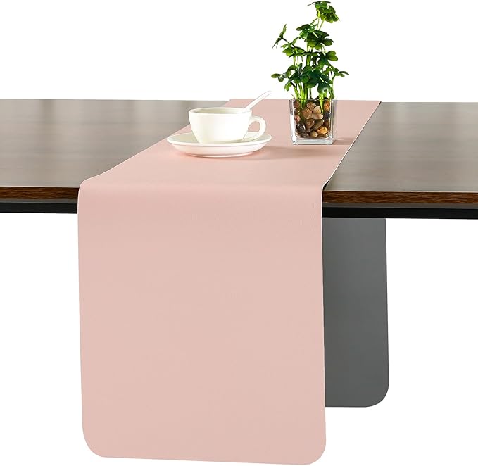 Myir JUN Table Runner Double Sided Vinyl Runner Table 72 Inch Long Runner for Table Washable Waterproof Non-Slip for Home Decorations Gray Pink,12 x 72 inch