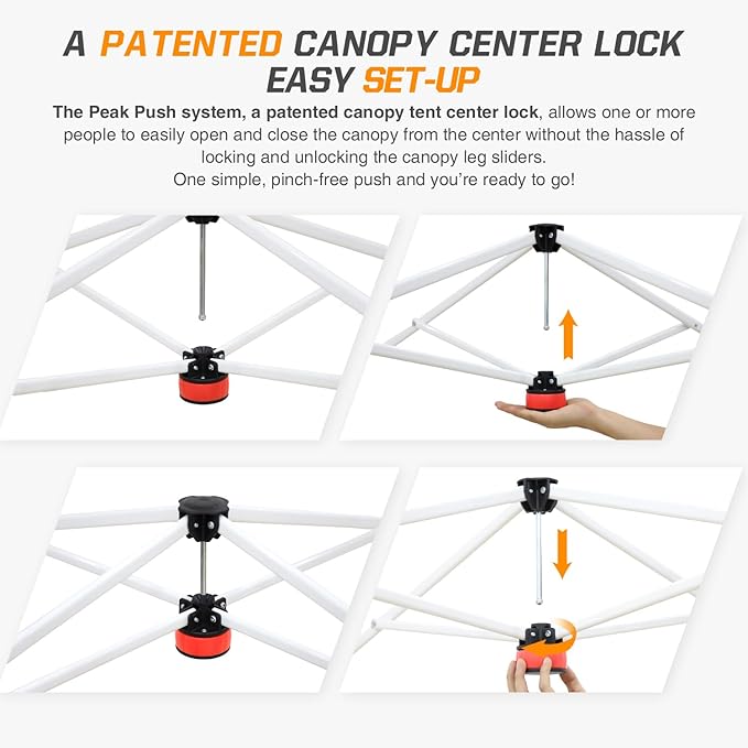 EAGLE PEAK Pop Up Canopy Tent with Wheeled Carry Bag, 8 Stakes, 4 Ropes, 4 Weight Bags, Easy Set Up Tent Canopy, 10x10 ft, 100sqft of Shade, American Icon