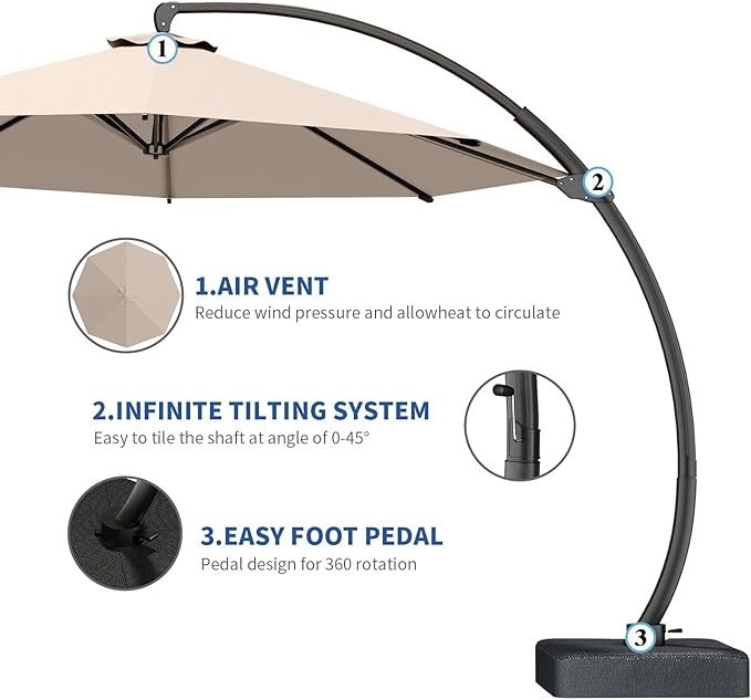 7 Piece Patio Dining Set with 11ft Patio Umbrella (Beige), 7 Gray Outdoor HDPE Dining Set with 6 Chairs + 1 Large Table with 2" Umbrella Hole, for Market, Pool, Garden, Backyard, Deck