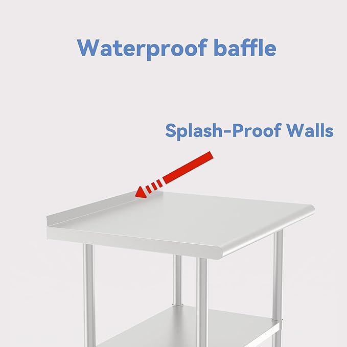 24x30 Inch Stainless Steel Work Table with Backsplash and Undershelf, Casters, Commercial Prep Table, Heavy Duty Kitchen Workbench, NSF Certified