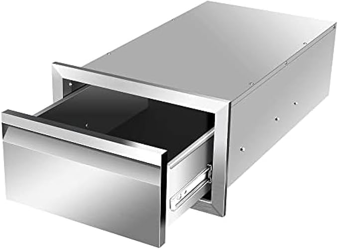 Flush Mount Stainless Steel Double Drawers with Recessed Handles for Outdoor Kitchens Or BBQ Island,-14W X 8.5H X 23D Inch