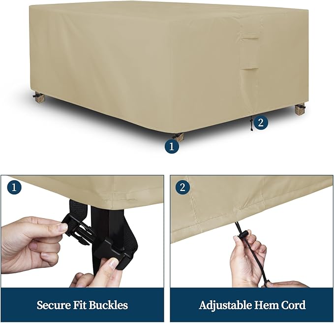 Easy-Going Rectangle Patio Furniture Cover Waterproof Outdoor Dining Table and Chair Cover Anti-UV Outside Sectional Sofa Set Covers (111"L x 74"W x 28"H, Camel)