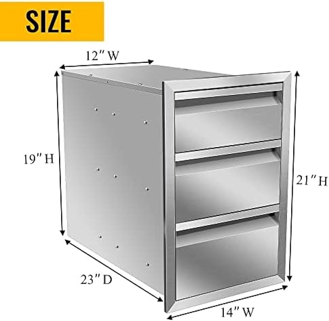 Outdoor Kitchen Drawers, Box Frame Style Flush Mount BBQ Drawer w/Stainless Steel Handle, BBQ Island Drawers For Patio Grill Station,Three Drawers