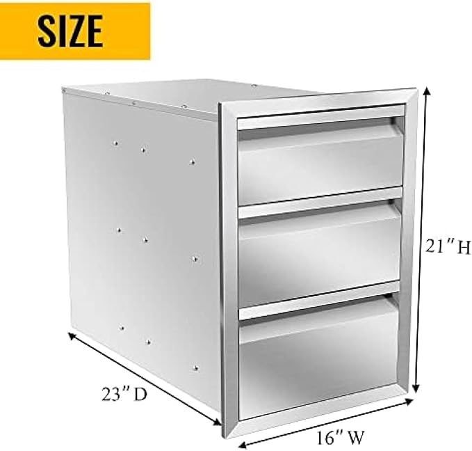 Flush Mount Stainless Steel Double Drawers with Recessed Handles for Outdoor Kitchens Or BBQ Island,-16W X 21H X 23D Inch
