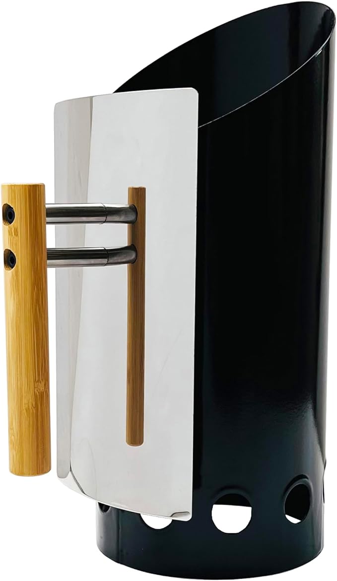 Charcoal Chimney Starter with 11" Briquet Shovel Set, Double Enameled Large Capacity Chimney Starter for Charcoal Grill with Heat Shield & Wood Handle Great Heat Insulation and Easy Grip