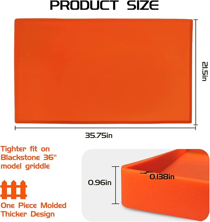 Silicone Griddle Mat for Blackstone 36 Inch, Heavy Duty Food Grade Silicone Griddle Cover, Griddle Accessories for Blackstone Grill, All Season Protective Cover (Orange)