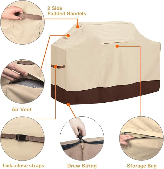 Vailge Grill Cover,52-inch Waterproof BBQ Cover,600D Heavy Duty Gas Grill Cover, UV & Dust & Rip & Fading Resistant,Suitable for Weber, Brinkmann, Char Broil Grills and More,Beige