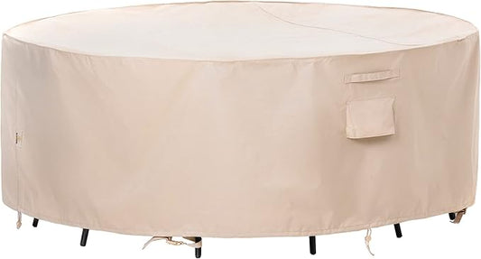 F&J Outdoors Patio Furniture Covers Waterproof UV Resistant Rip-stop Fabric Outdoor Table Cover Round Furniture Cover, Beige, 62" Dia x 27.5" H