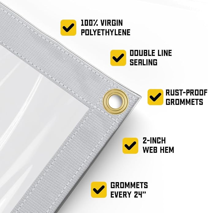 Core Tarps 20 Mil Extreme Heavy Duty Clear Tarp with Gromments - 14x20ft Super Clear Tarps Heavy Duty Waterproof Vinyl Tarpaulin, Transparent Tarp for Outdoor, Camping & Construction, Clear