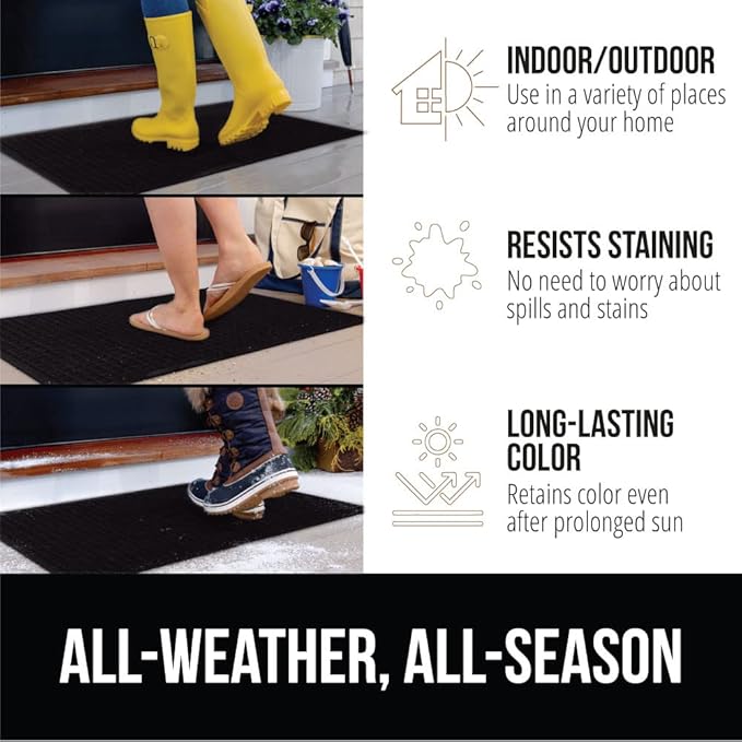 GORILLA GRIP Front Door Mat, Indoor Outdoor Ultra Absorbent HydroAbsorb Doormat, Absorbs Up to 1.7 Cups of Water, Stain and Fade Resistant, Rubber Backing Doormats, Captures Dirt, 2 Pack, 29x17 Black