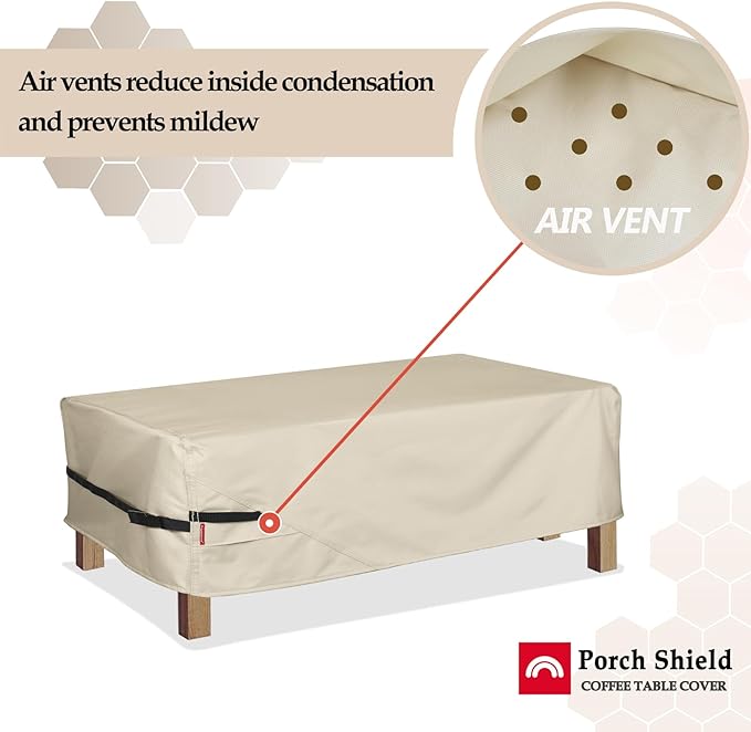 Porch Shield Patio Coffee Table Cover - Waterproof Outdoor Furniture Rectangular Small Table Covers 48 x 26 inch, Beige